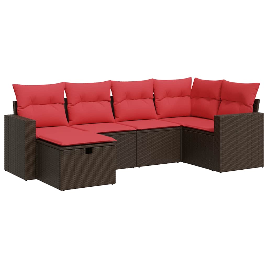 6-tlg. Garten-Sofagarnitur mit Kissen Braun Poly Rattan