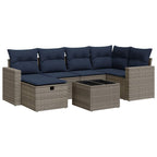 7-tlg. Garten-Sofagarnitur mit Kissen Grau Poly Rattan