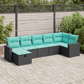 7-tlg. Garten-Sofagarnitur mit Kissen Schwarz Poly Rattan