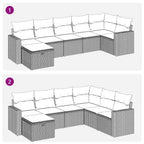 7-tlg. Garten-Sofagarnitur mit Kissen Braun Poly Rattan