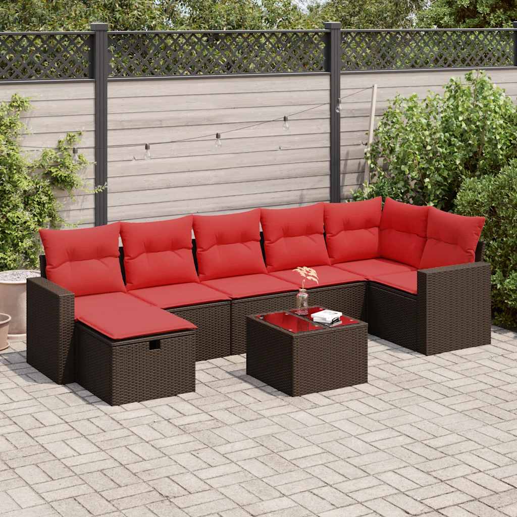 8-tlg. Garten-Sofagarnitur mit Kissen Braun Poly Rattan