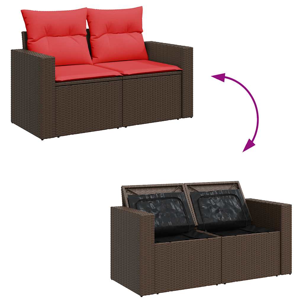 8-tlg. Garten-Sofagarnitur mit Kissen Braun Poly Rattan