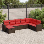 8-tlg. Garten-Sofagarnitur mit Kissen Braun Poly Rattan