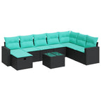 9-tlg. Garten-Sofagarnitur mit Kissen Schwarz Poly Rattan