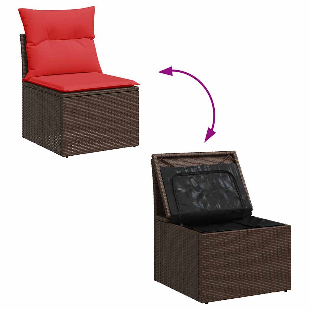 5-tlg. Garten-Sofagarnitur mit Kissen Braun Poly Rattan
