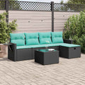6-tlg. Garten-Sofagarnitur mit Kissen Schwarz Poly Rattan