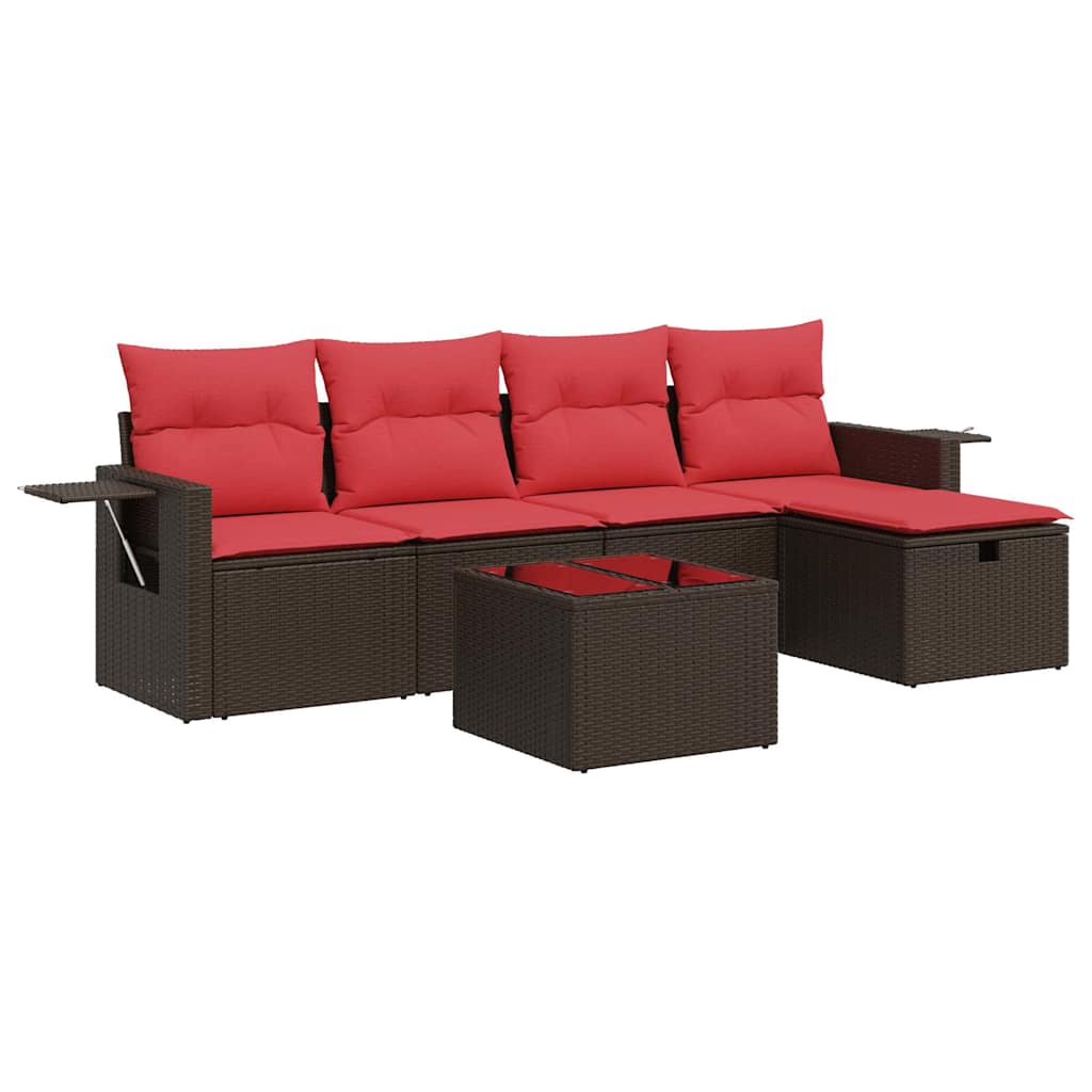 6-tlg. Garten-Sofagarnitur mit Kissen Braun Poly Rattan