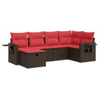 6-tlg. Garten-Sofagarnitur mit Kissen Braun Poly Rattan