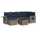 7-tlg. Garten-Sofagarnitur mit Kissen Grau Poly Rattan