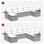 7-tlg. Garten-Sofagarnitur mit Kissen Schwarz Poly Rattan