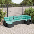 7-tlg. Garten-Sofagarnitur mit Kissen Schwarz Poly Rattan