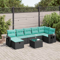 8-tlg. Garten-Sofagarnitur mit Kissen Schwarz Poly Rattan