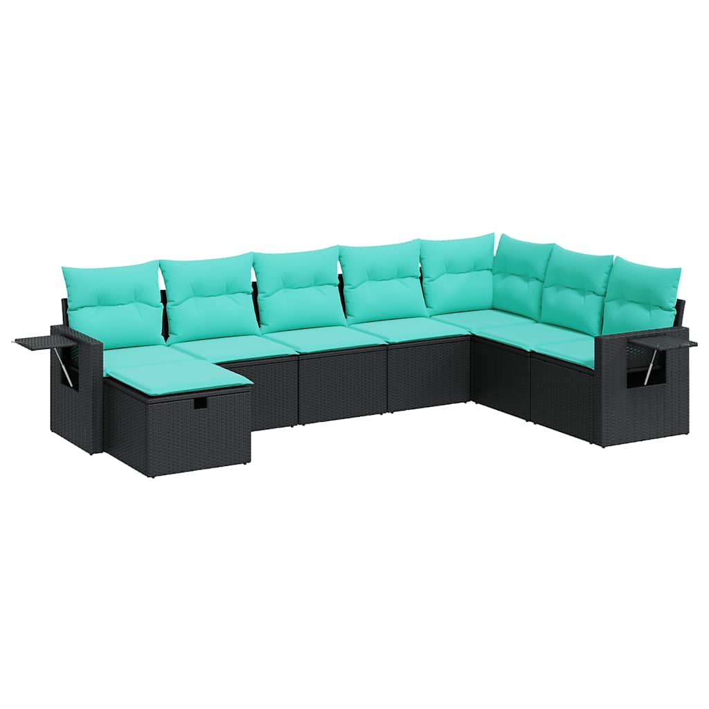 8-tlg. Garten-Sofagarnitur mit Kissen Schwarz Poly Rattan