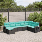 8-tlg. Garten-Sofagarnitur mit Kissen Schwarz Poly Rattan