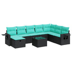 9-tlg. Garten-Sofagarnitur mit Kissen Schwarz Poly Rattan