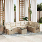 9-tlg. Garten-Sofagarnitur mit Kissen Beige Poly Rattan
