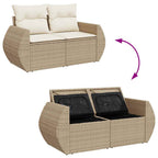 5-tlg. Garten-Sofagarnitur mit Kissen Beige Poly Rattan