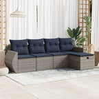 5-tlg. Garten-Sofagarnitur mit Kissen Grau Poly Rattan