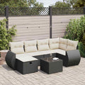 7-tlg. Garten-Sofagarnitur mit Kissen Schwarz Poly Rattan