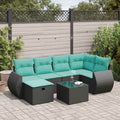 7-tlg. Garten-Sofagarnitur mit Kissen Schwarz Poly Rattan