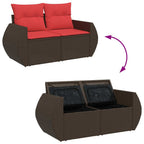 7-tlg. Garten-Sofagarnitur mit Kissen Braun Poly Rattan