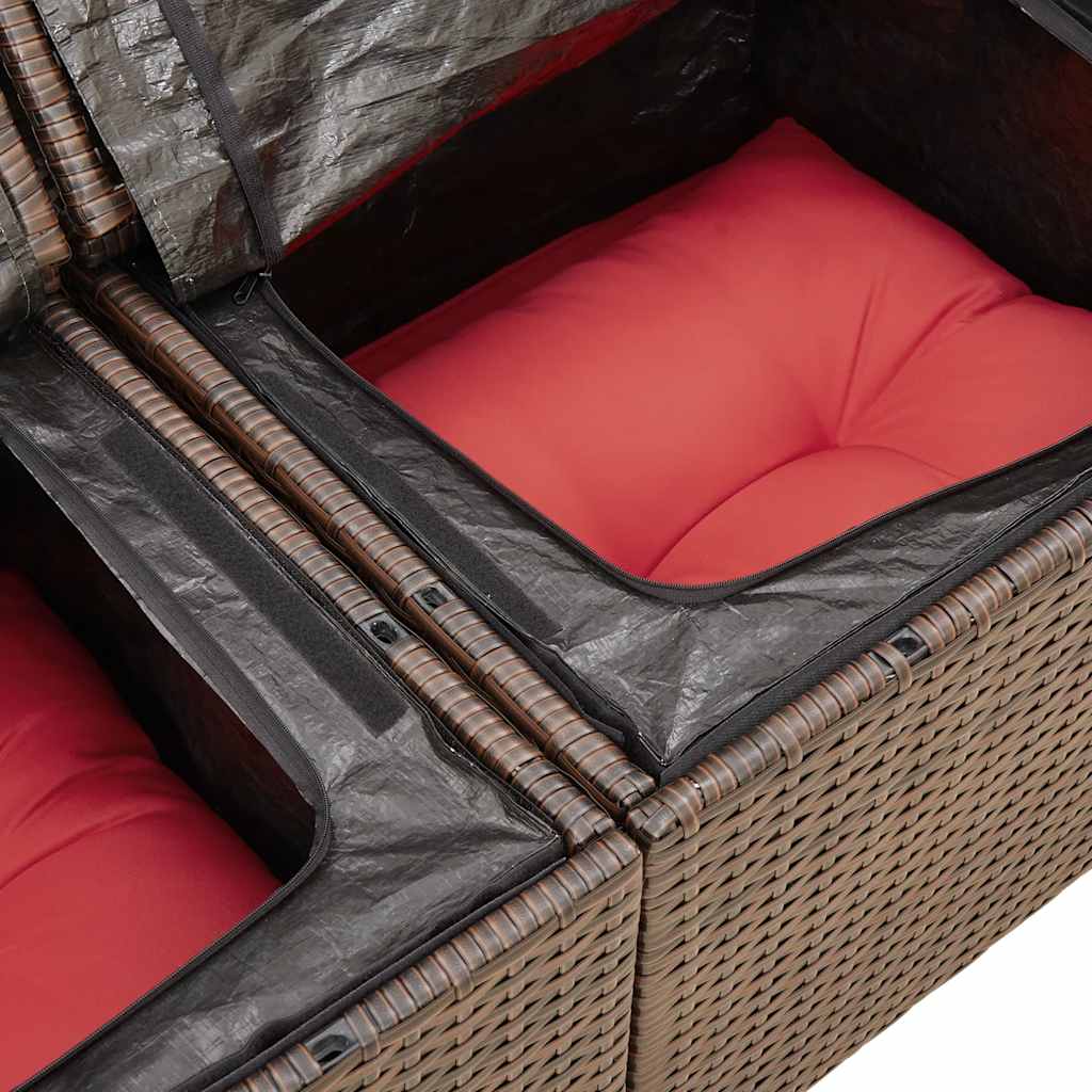 6-tlg. Garten-Sofagarnitur mit Kissen Braun Poly Rattan