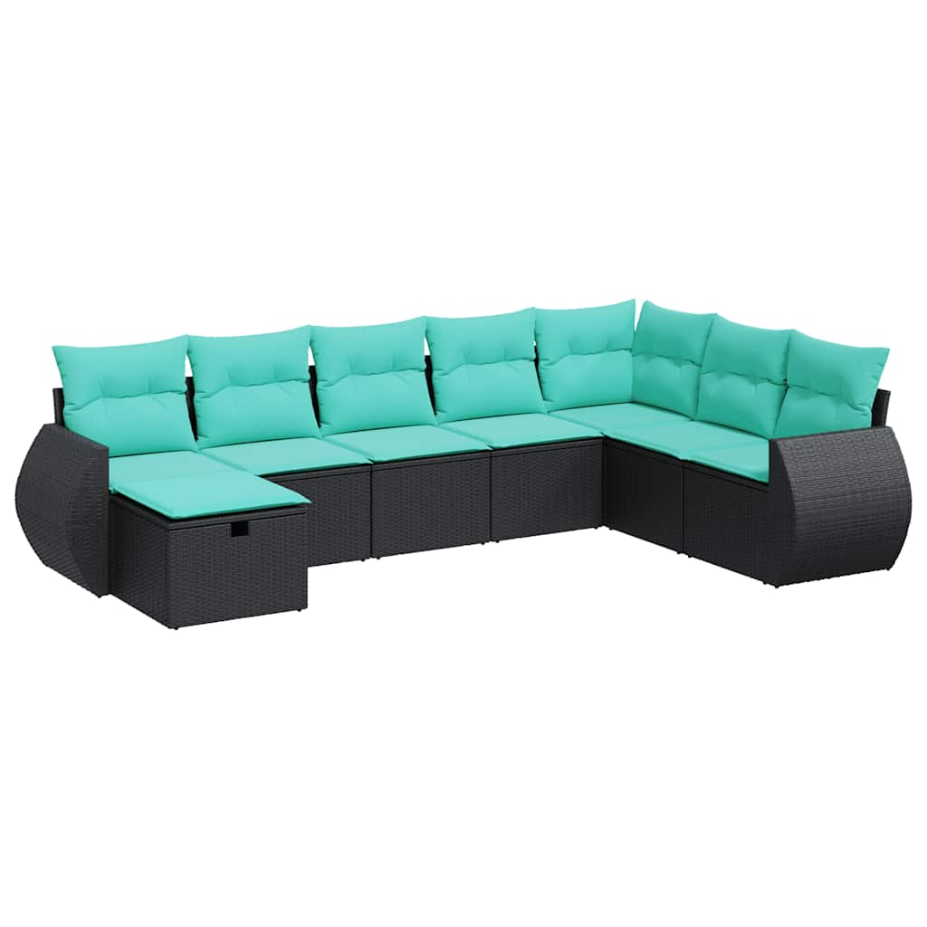 8-tlg. Garten-Sofagarnitur mit Kissen Schwarz Poly Rattan