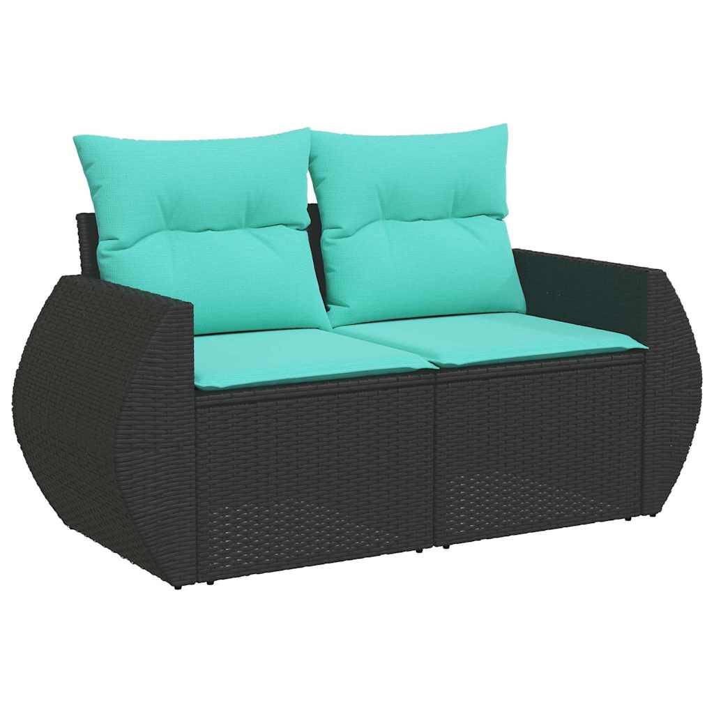 8-tlg. Garten-Sofagarnitur mit Kissen Schwarz Poly Rattan