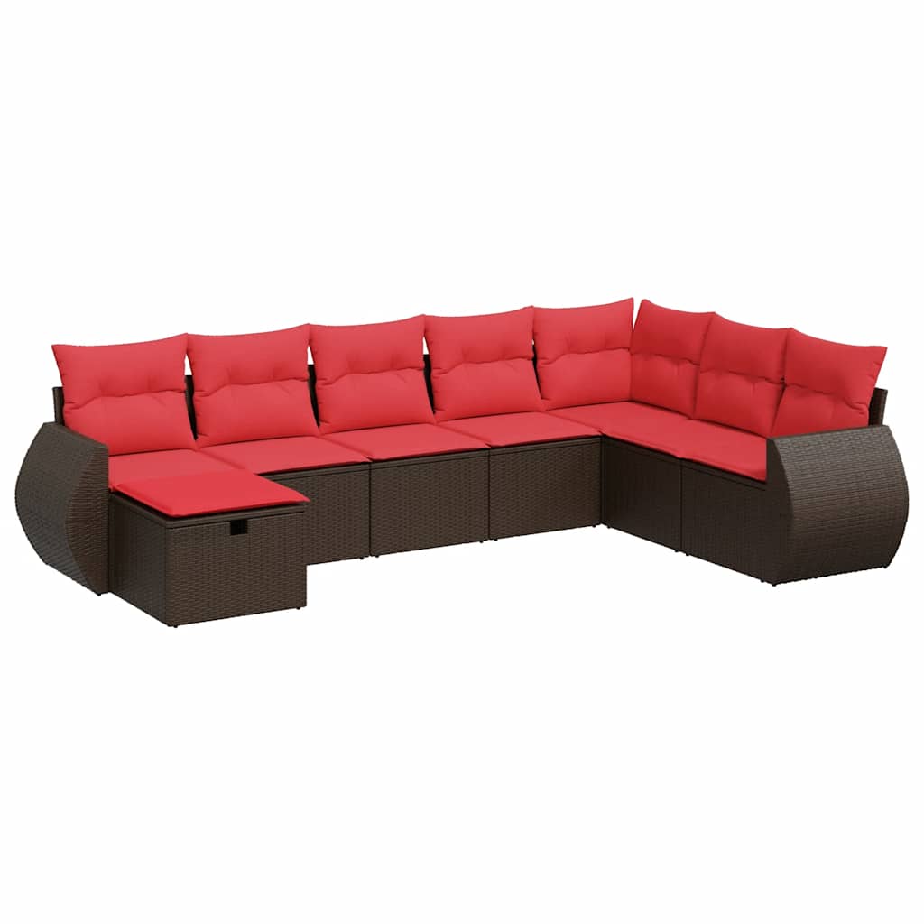 8-tlg. Garten-Sofagarnitur mit Kissen Braun Poly Rattan