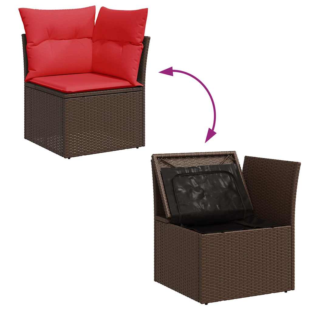 9-tlg. Garten-Sofagarnitur mit Kissen Braun Poly Rattan