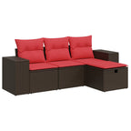 4-tlg. Garten-Sofagarnitur mit Kissen Braun Poly Rattan