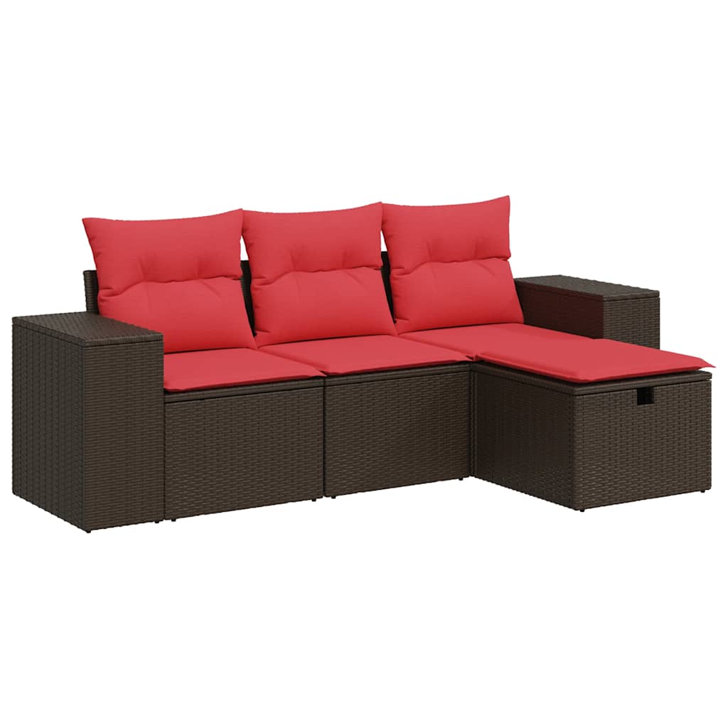 4-tlg. Garten-Sofagarnitur mit Kissen Braun Poly Rattan