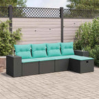 5-tlg. Garten-Sofagarnitur mit Kissen Schwarz Poly Rattan