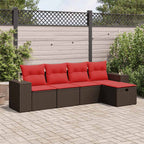 5-tlg. Garten-Sofagarnitur mit Kissen Braun Poly Rattan