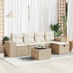 6-tlg. Garten-Sofagarnitur mit Kissen Beige Poly Rattan