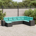 8-tlg. Garten-Sofagarnitur mit Kissen Schwarz Poly Rattan