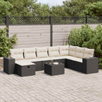 9-tlg. Garten-Sofagarnitur mit Kissen Schwarz Poly Rattan