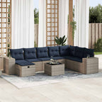 9-tlg. Garten-Sofagarnitur mit Kissen Grau Poly Rattan