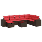 9-tlg. Garten-Sofagarnitur mit Kissen Braun Poly Rattan