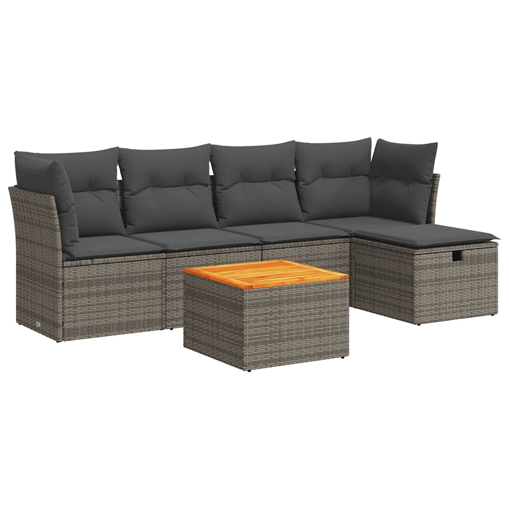 6-tlg. Garten-Sofagarnitur mit Kissen Grau Poly Rattan