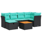 7-tlg. Garten-Sofagarnitur mit Kissen Schwarz Poly Rattan