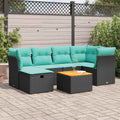 7-tlg. Garten-Sofagarnitur mit Kissen Schwarz Poly Rattan