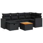 7-tlg. Garten-Sofagarnitur mit Kissen Schwarz Poly Rattan