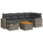7-tlg. Garten-Sofagarnitur mit Kissen Grau Poly Rattan