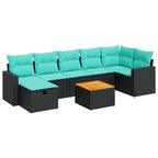 8-tlg. Garten-Sofagarnitur mit Kissen Schwarz Poly Rattan