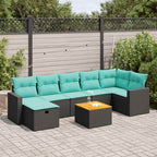 8-tlg. Garten-Sofagarnitur mit Kissen Schwarz Poly Rattan