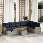 9-tlg. Garten-Sofagarnitur mit Kissen Grau Poly Rattan