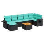 8-tlg. Garten-Sofagarnitur mit Kissen Schwarz Poly Rattan