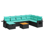 9-tlg. Garten-Sofagarnitur mit Kissen Schwarz Poly Rattan