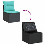 9-tlg. Garten-Sofagarnitur mit Kissen Schwarz Poly Rattan